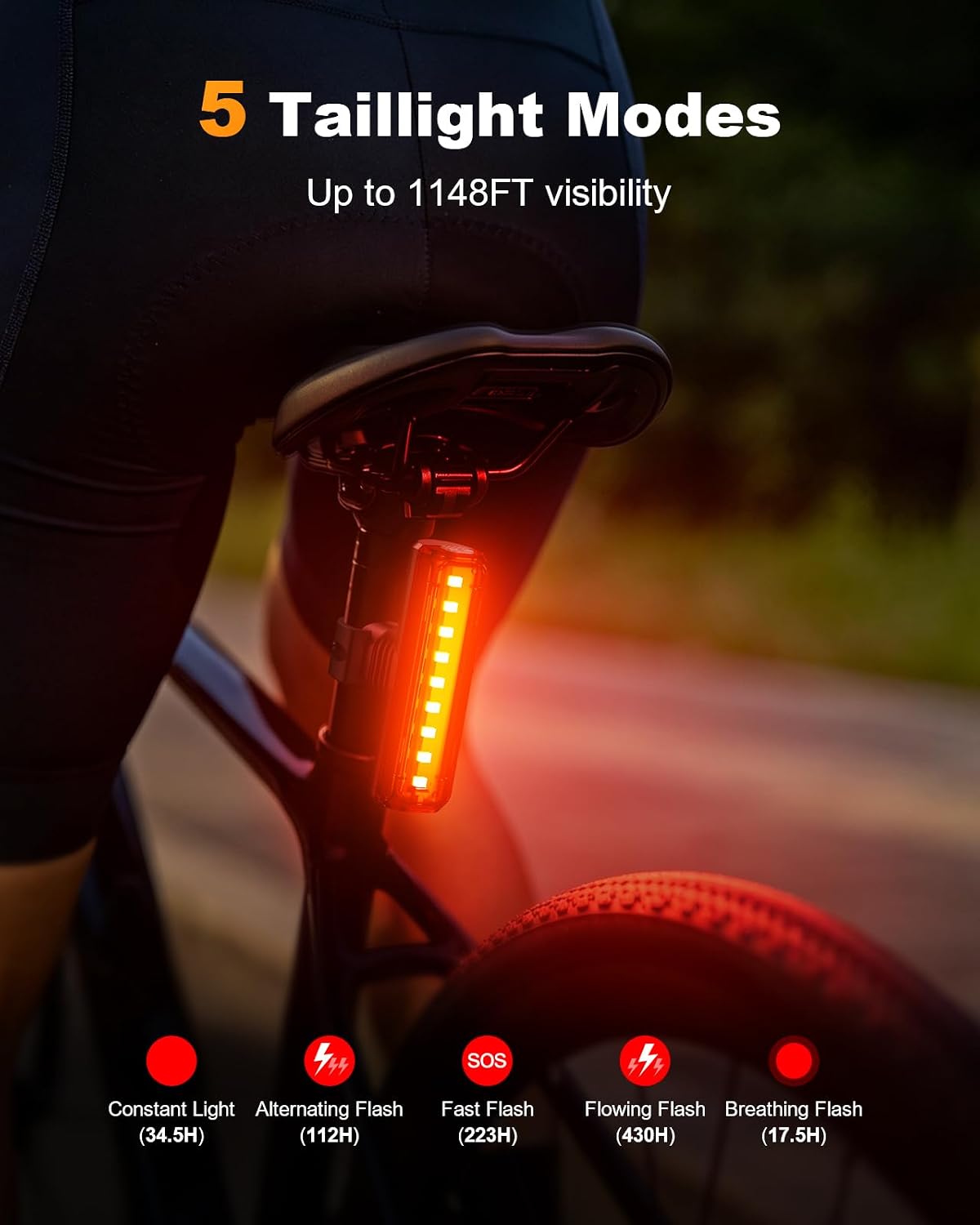 5 achterlicht modi fiets zichtbaar 350 meter