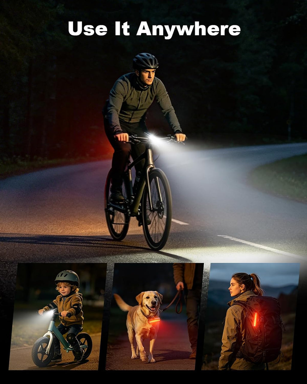 Fietsverlichting set in gebruik nacht